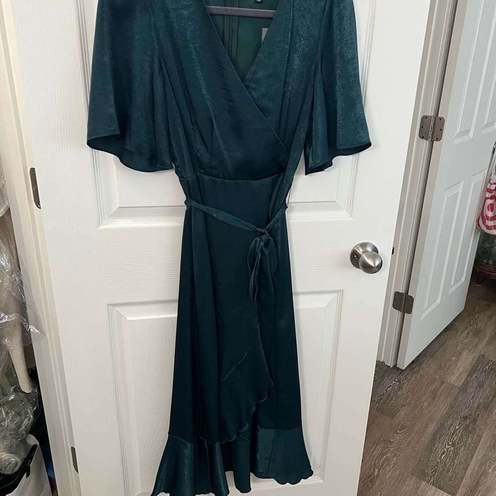 Lulu's Dark Green Asymmetrical Wrap Dress